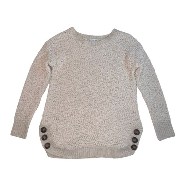 Keren Hart Sweater Women Medium Ivory Button Fuzzy Preppy Cozy Cabin Camping Top - Picture 1 of 12